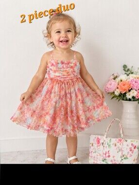 NWOT Duo- Watercolour Ava & Yelly Formal Sz. 3 Dress & Full Size Matching Tote.